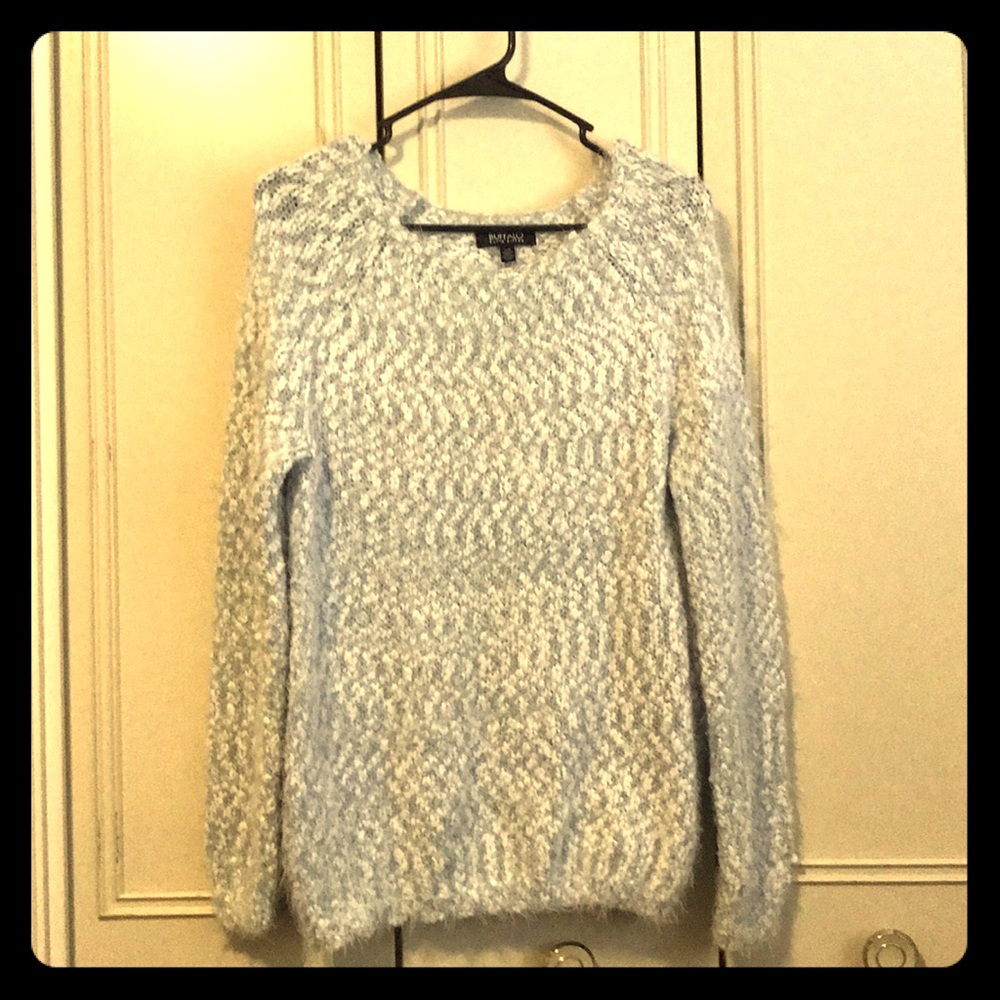 Icy Blue and White Fluffy Knit Sweater